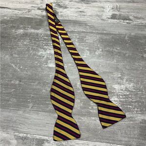 R. Hanauer Gold, Navy & Red Stripe Silk Bowtie Bow Tie